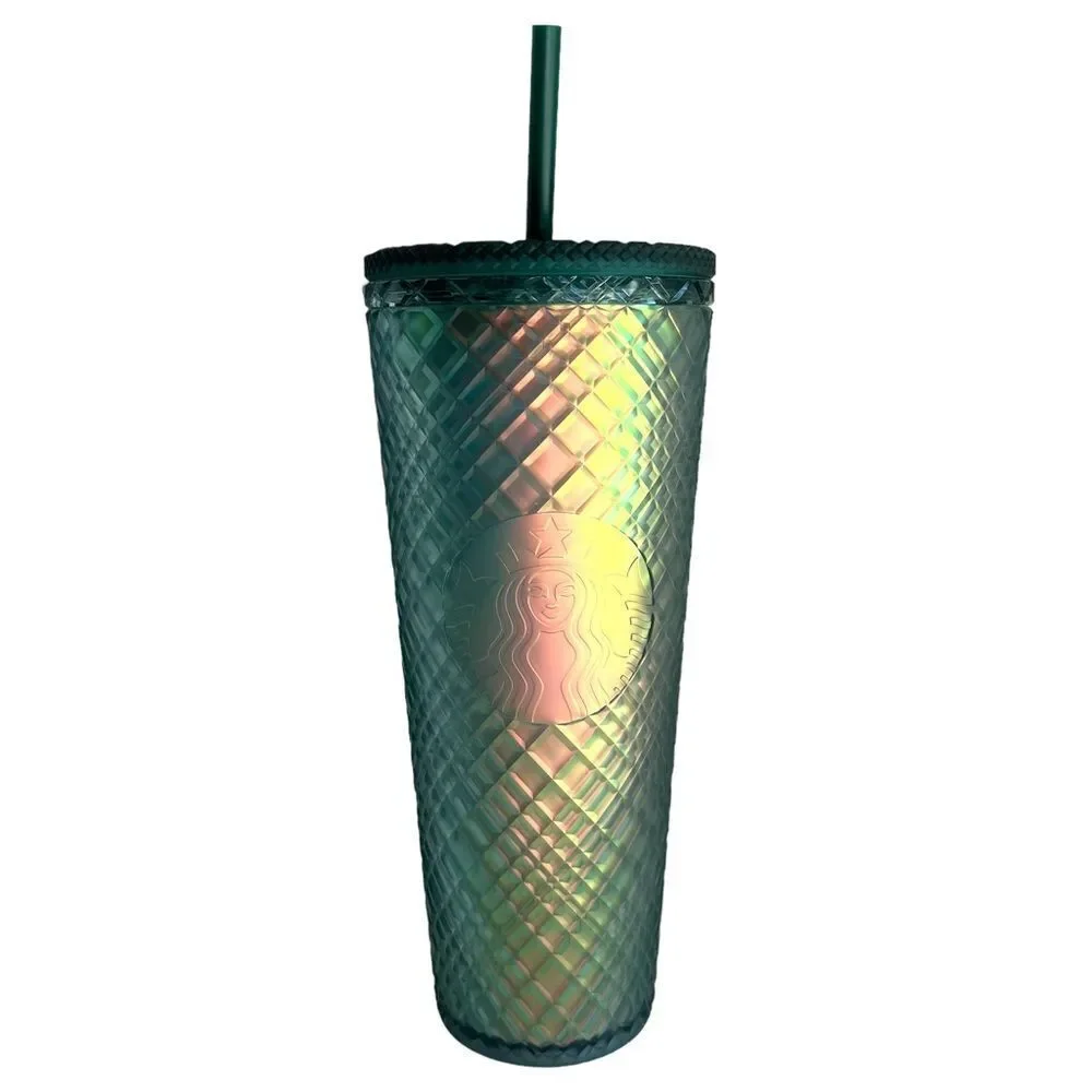 NWT Starbucks Jeweled Soft Touch GREEN IRIDESCENT Tumbler Venti Cold Cup Shimmer